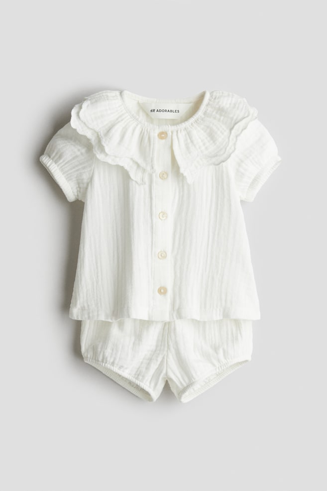 2-Piece Cotton Muslin Set - White - 1