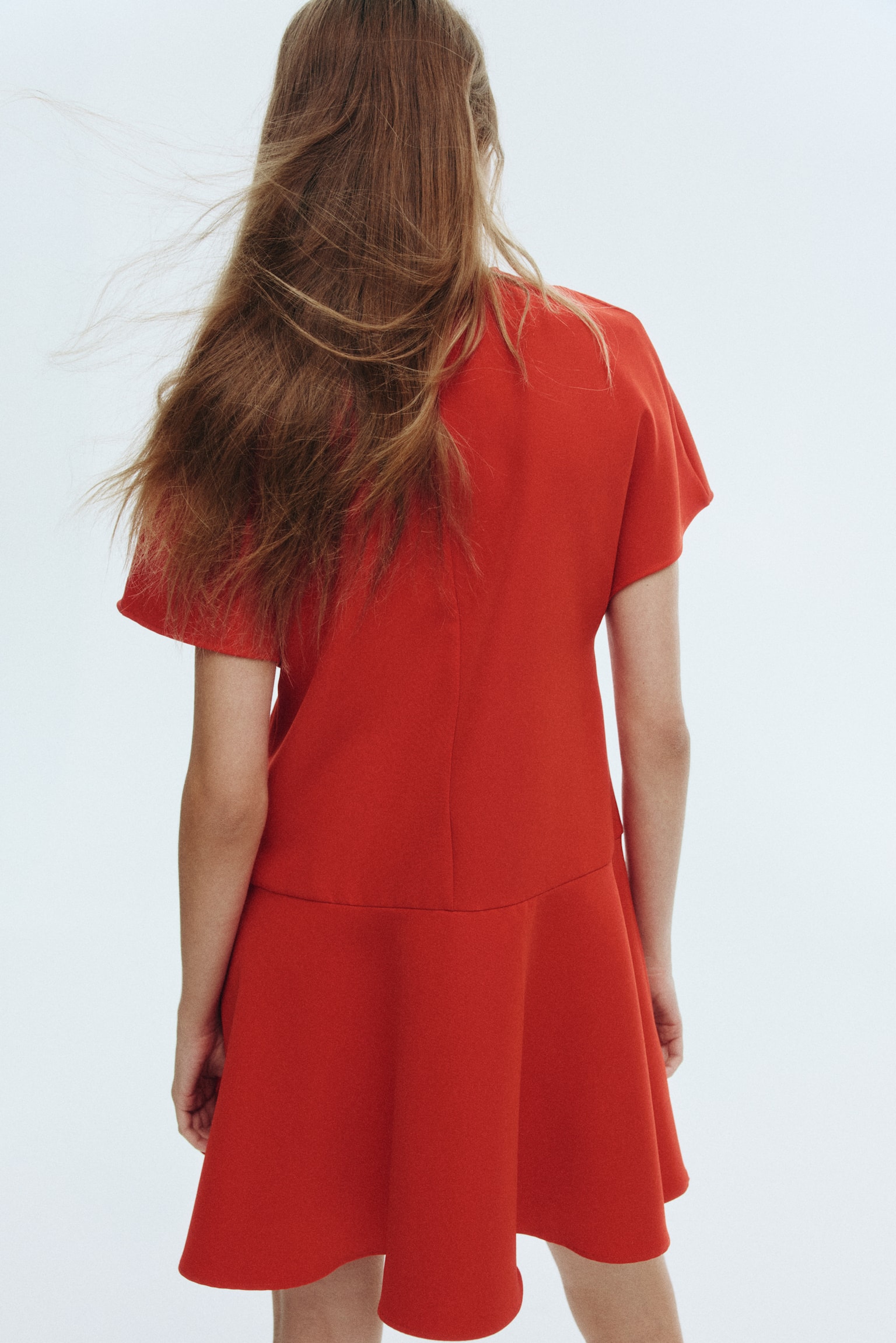 蝴蝶袖洋裝 - 紅色/奶油色/酒紅色 - 4