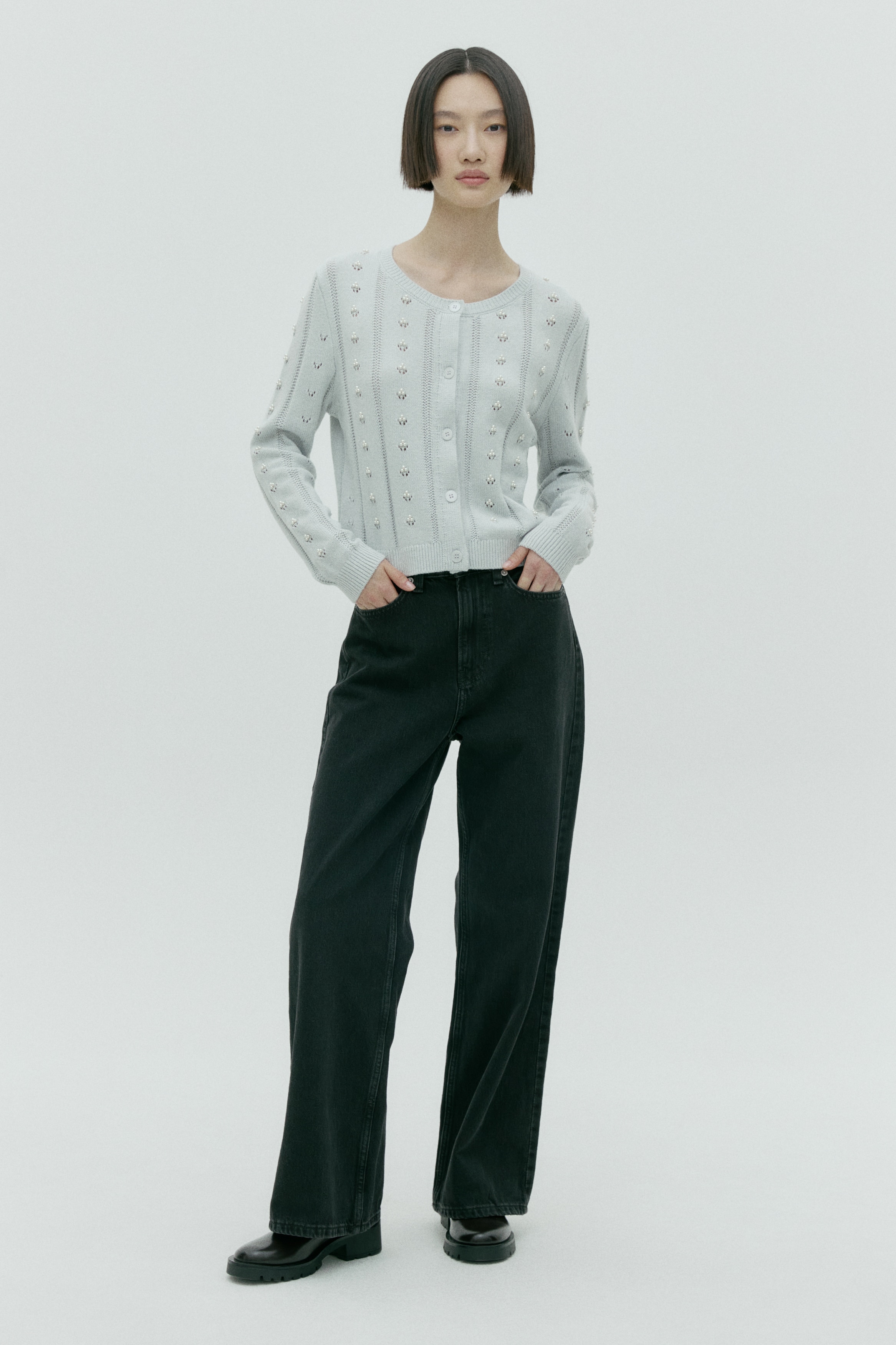 Embellished cardigan - ライトダスティターコイズ - レディース | H&M JP