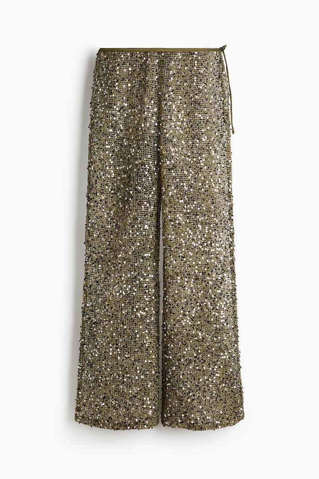 Pantalón de rejilla con lentejuelas - Verde caqui oscuro - 1