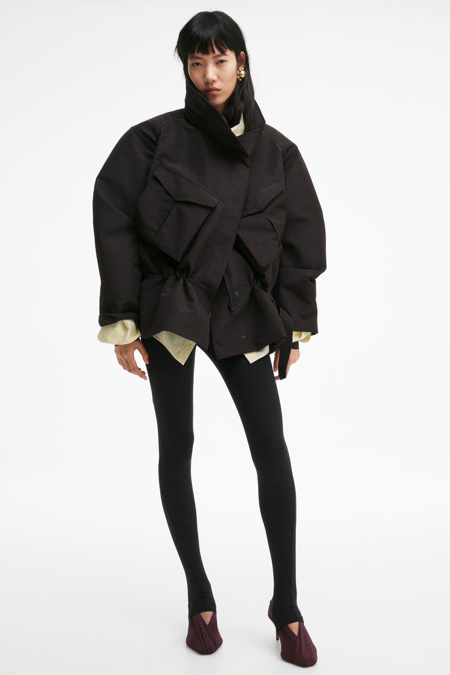 Hooded peplum jacket - Black - 1