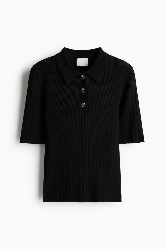 Pointelle Knit Top - Black/Grey marle - 1