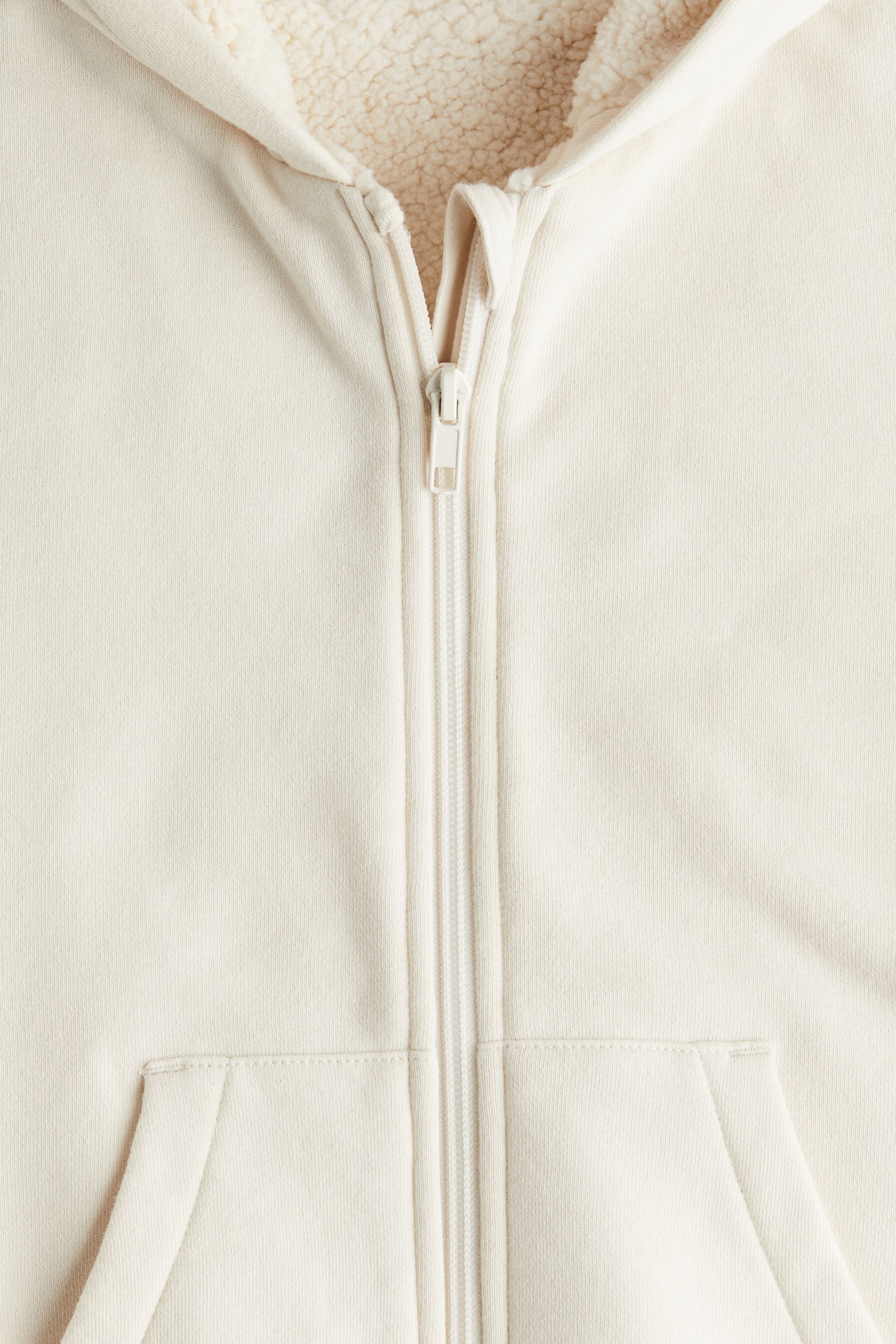 Teddy-lined zip-through hoodie - Light beige - 3