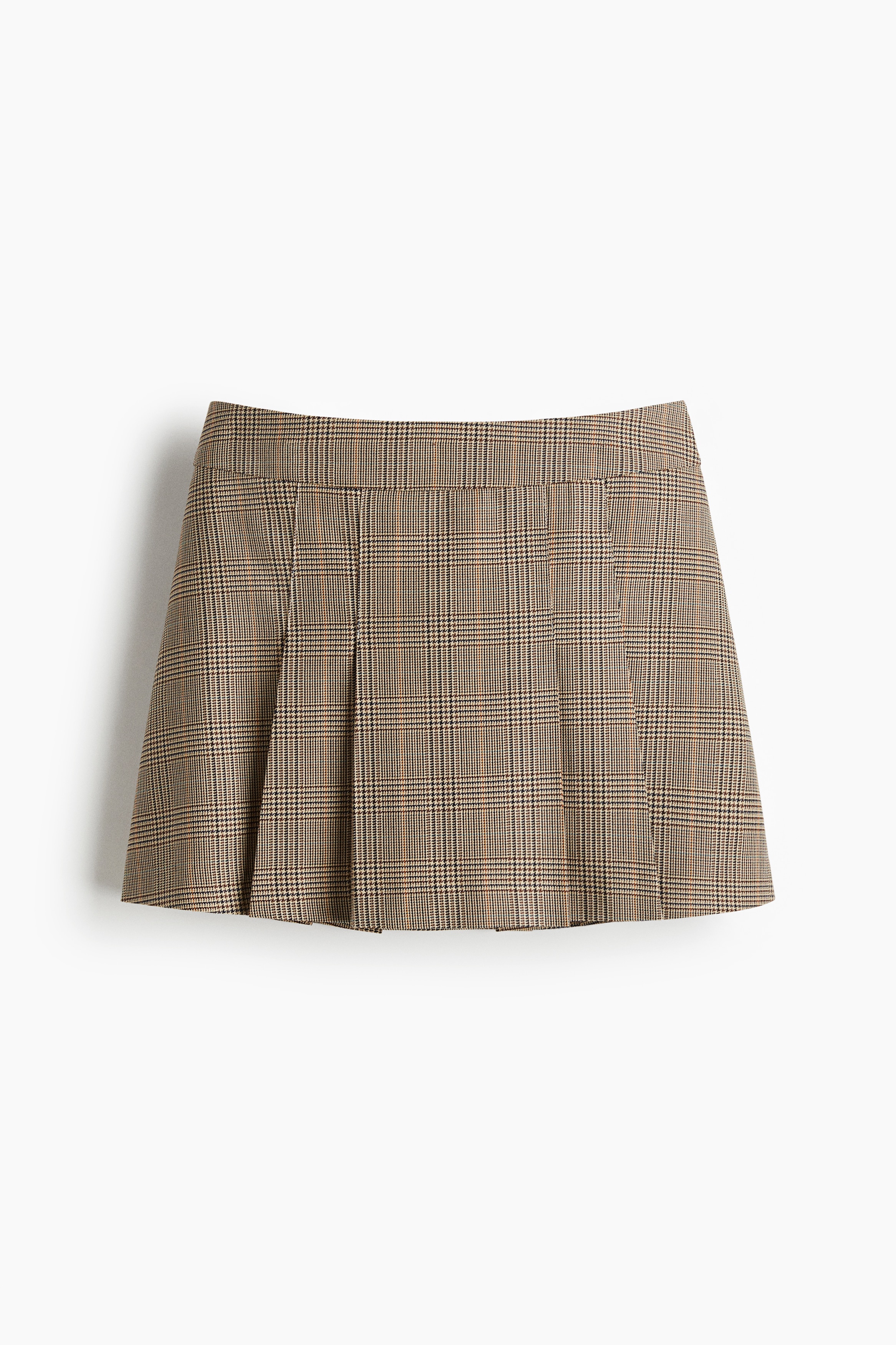 Pleated skort - Dark beige/Checked/Dark denim blue