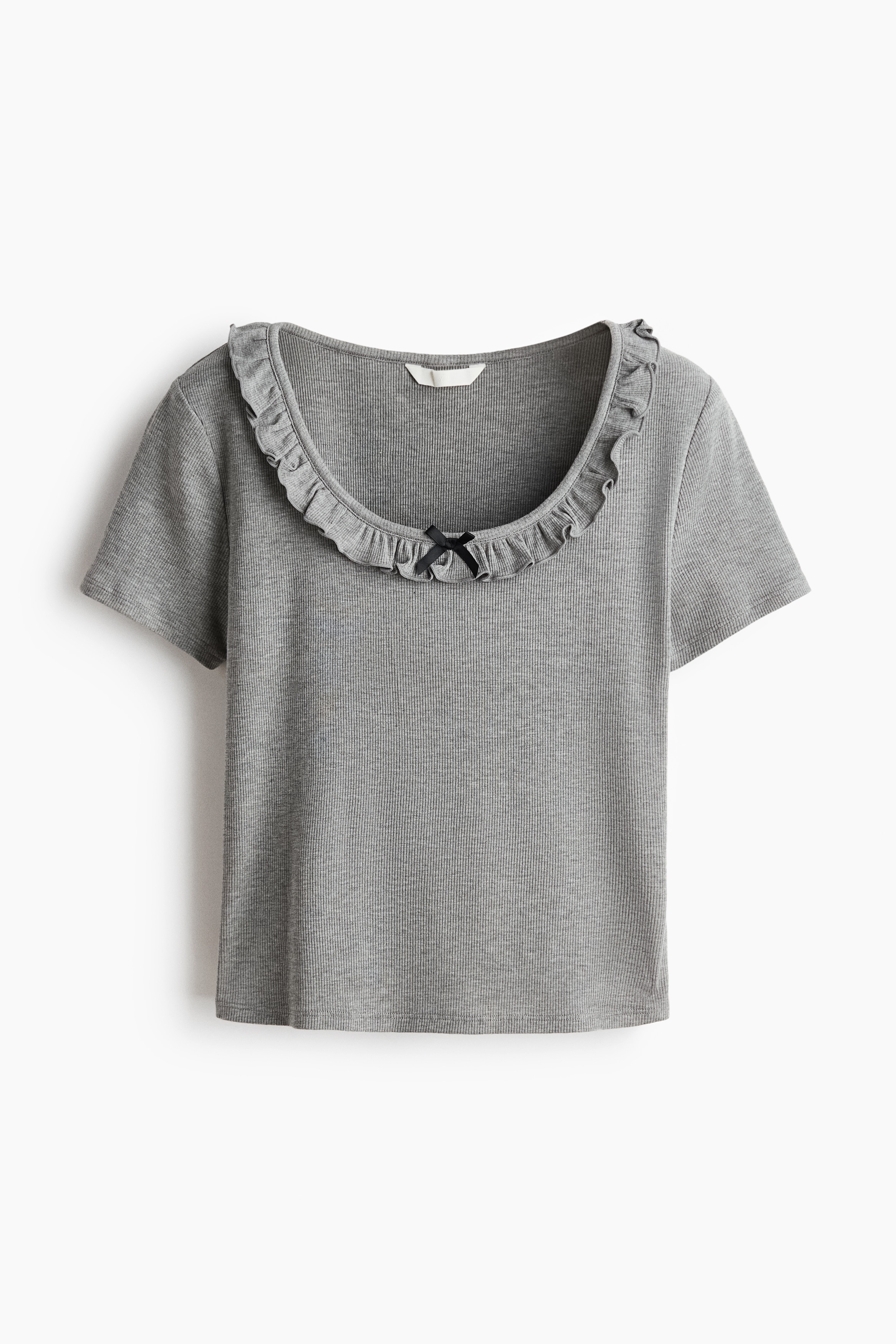 Ruffled ribbed top - Grey marl/Cream/Black