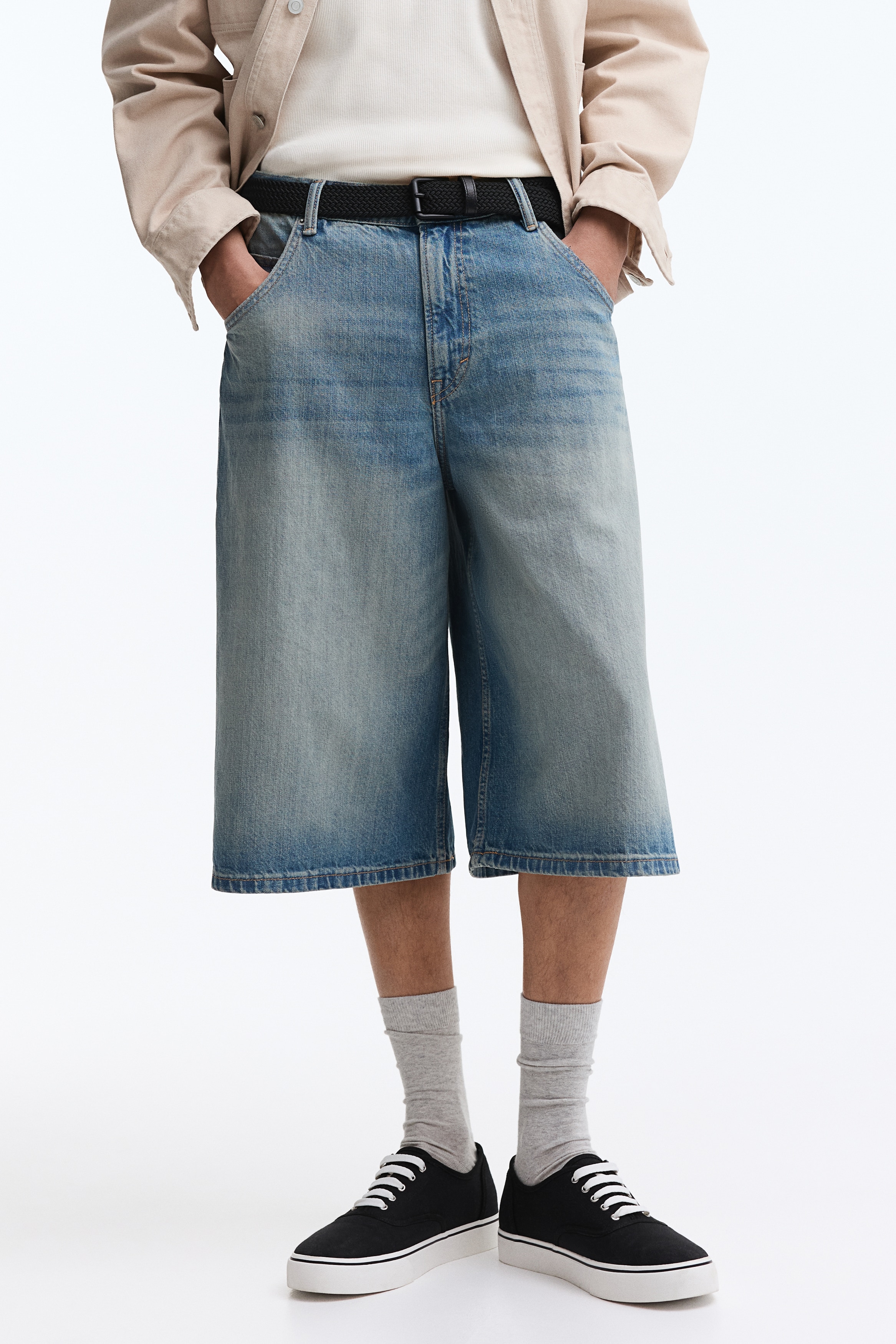 FUTURE SAINT Pinstripe Baggy Denim Shorts | Arden Fair