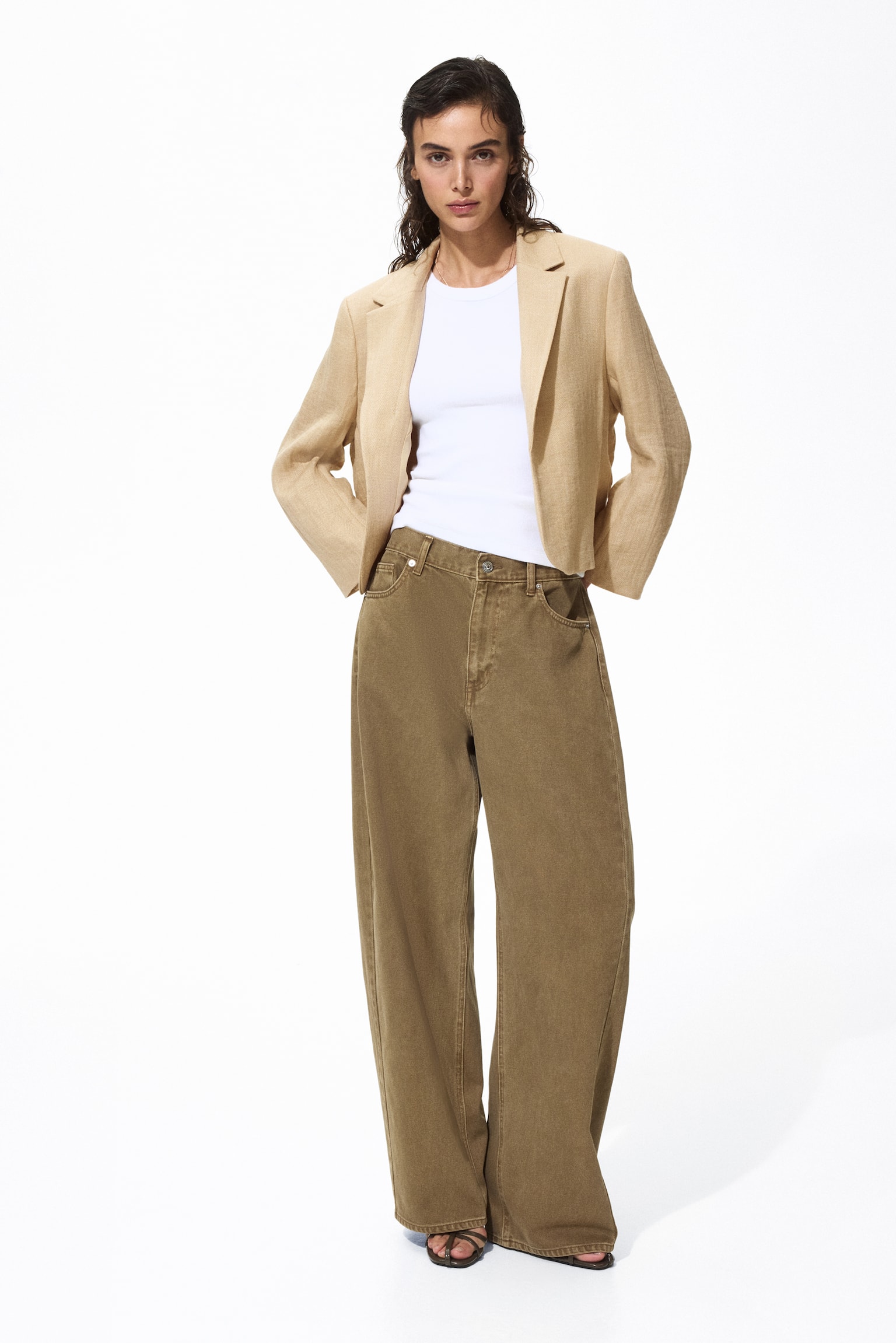 Blazer curto - Bege/Castanho escuro/Creme - 4