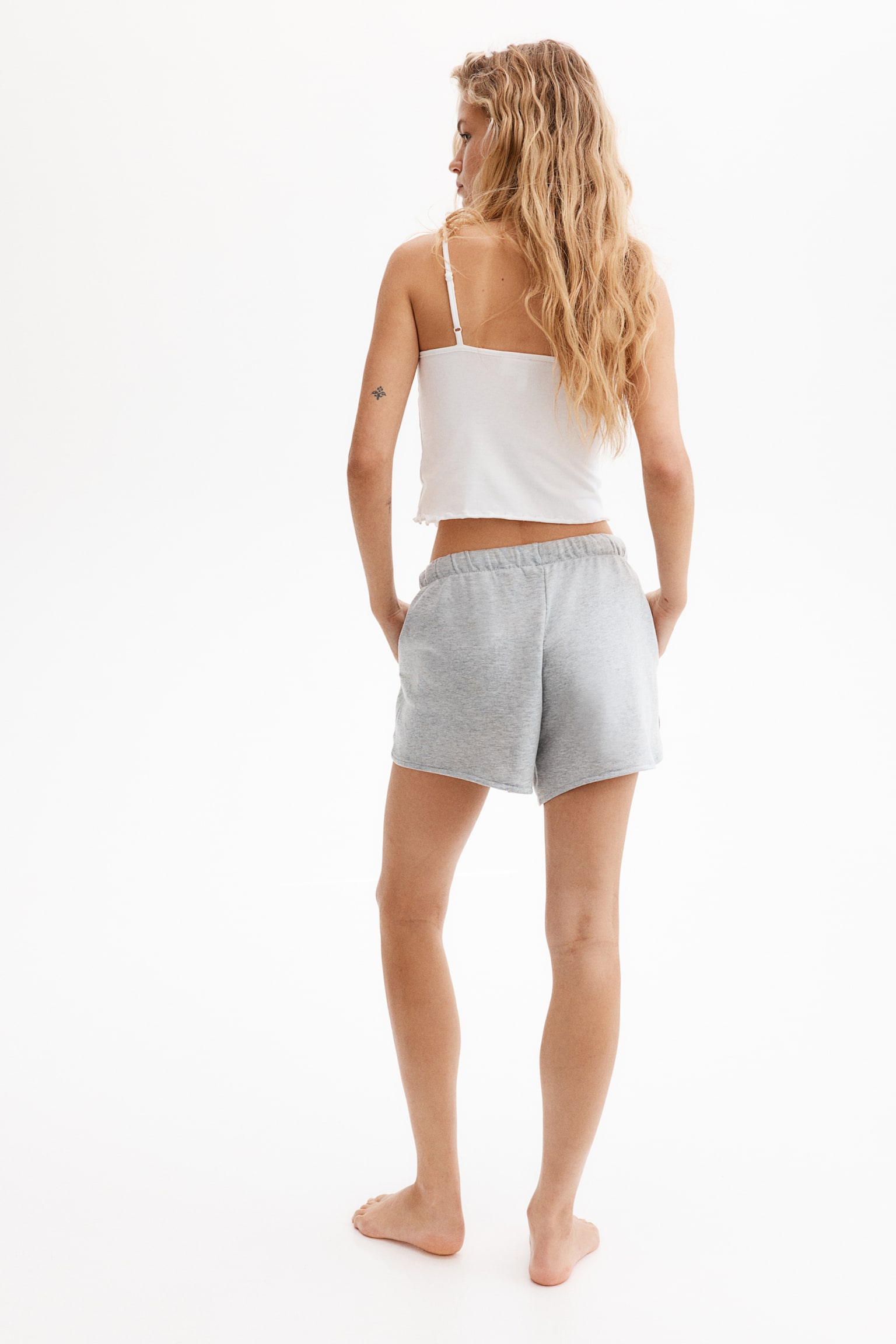 Loose-fit sweatshorts - Light grey marl/Black/Light beige/White - 4