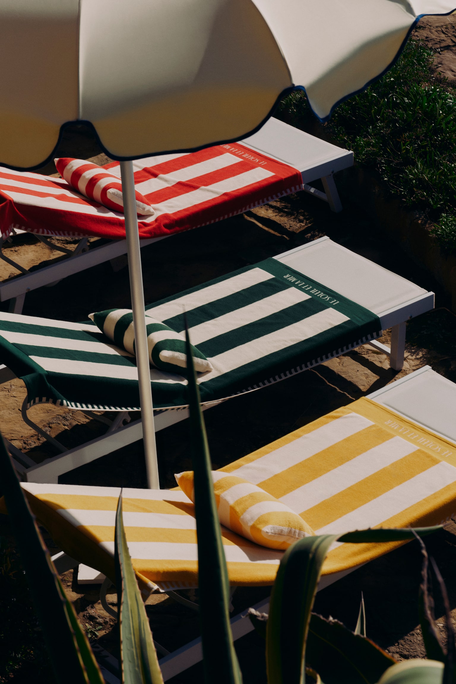 Striped cotton beach towel - Orange/Striped/Yellow/Striped/Bright blue/Striped/Light beige/Striped - 4