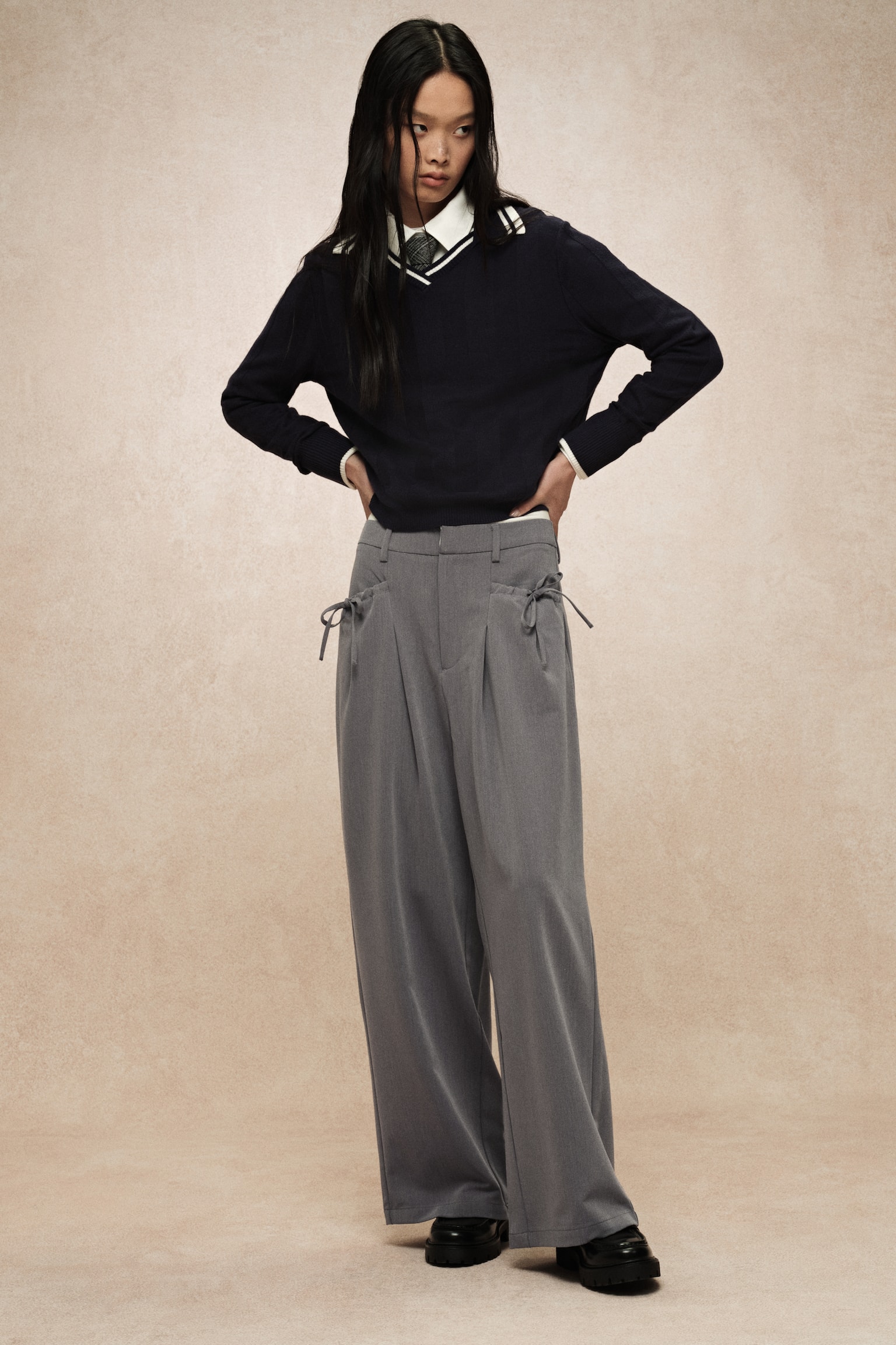 寬管褲 - 灰色/深灰色/格紋 - 3