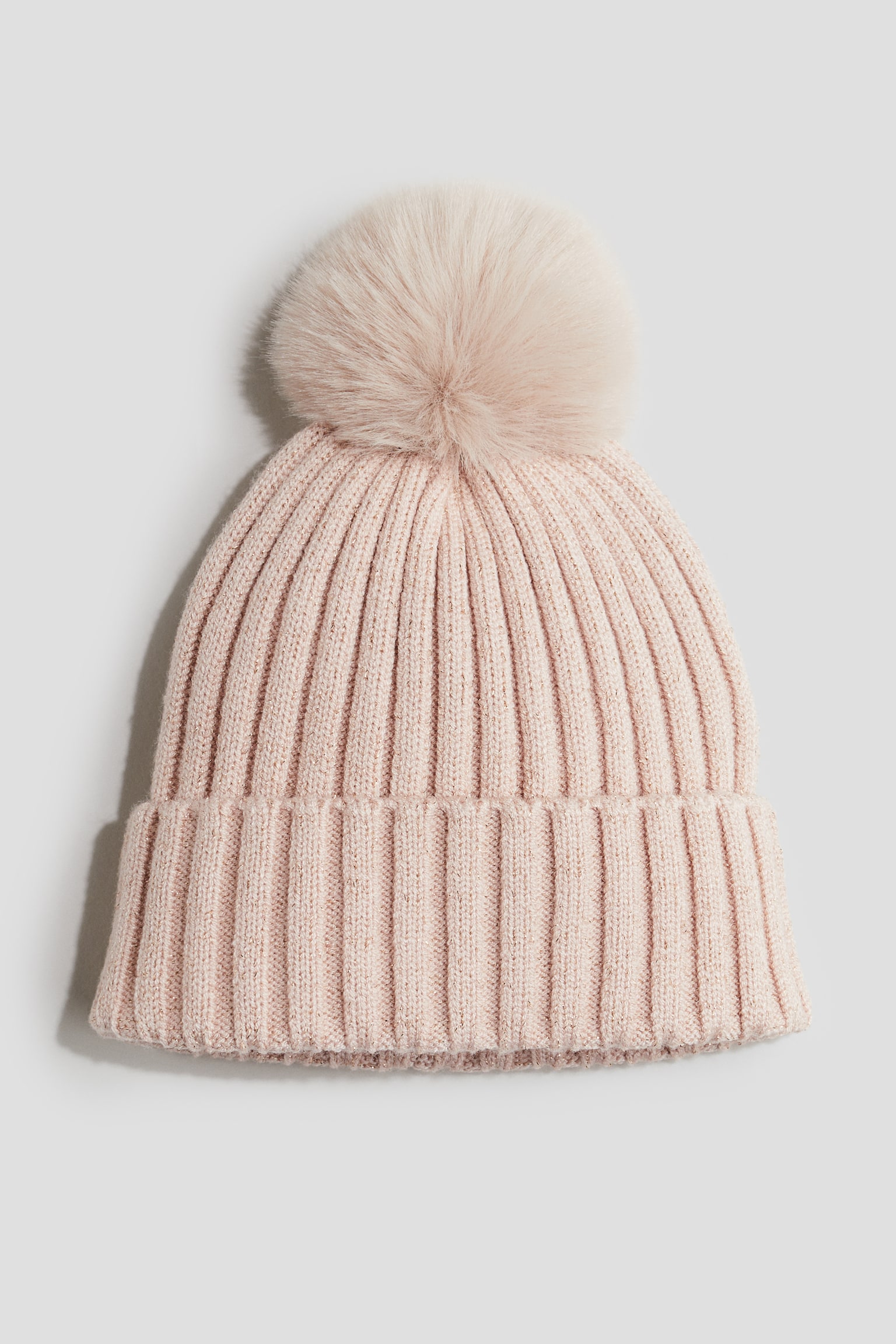 Gorro em malha canelada com pompom - Bege claro/Creme/Cinzento claro - 1