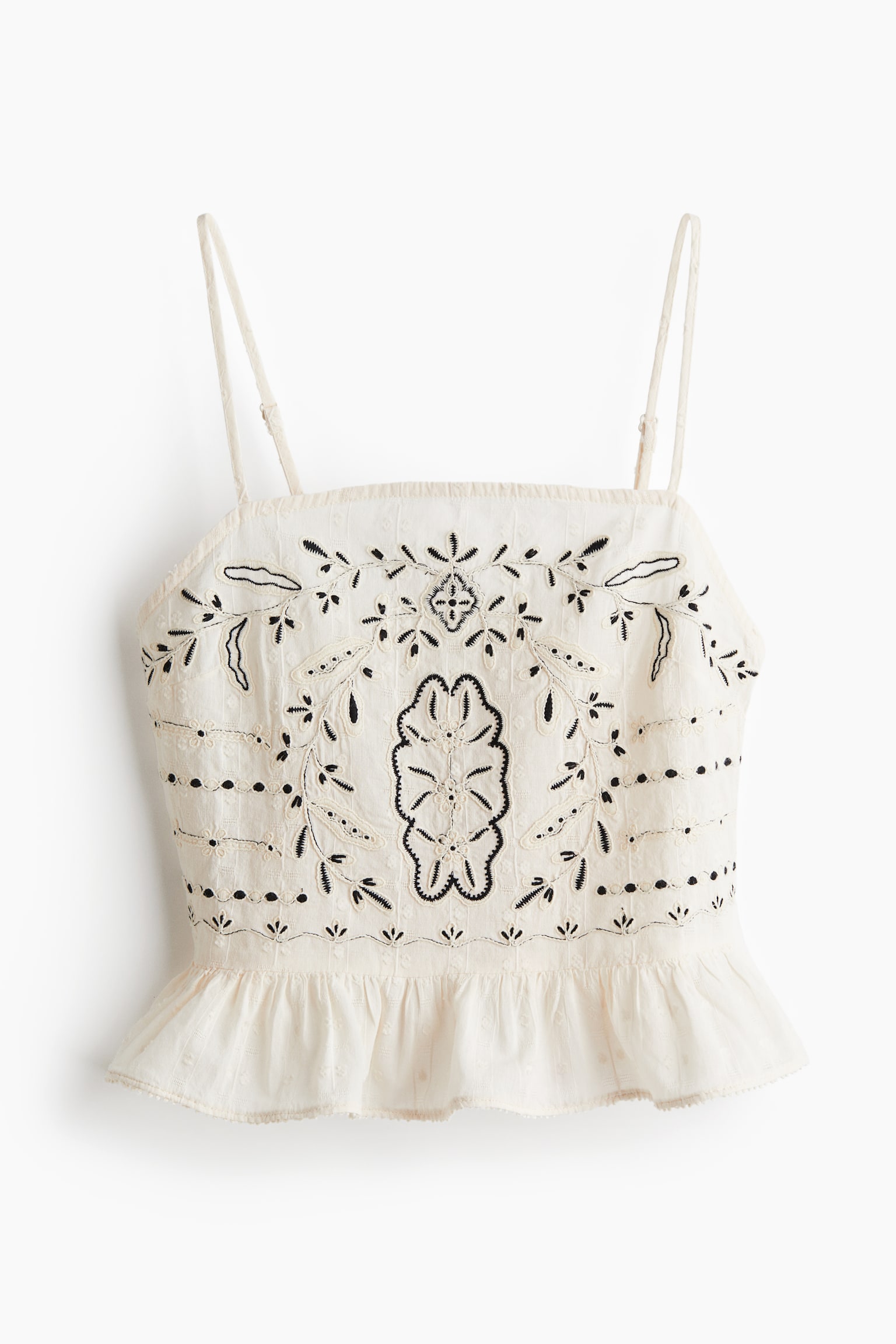 Embroidered strappy top - Cream - 2