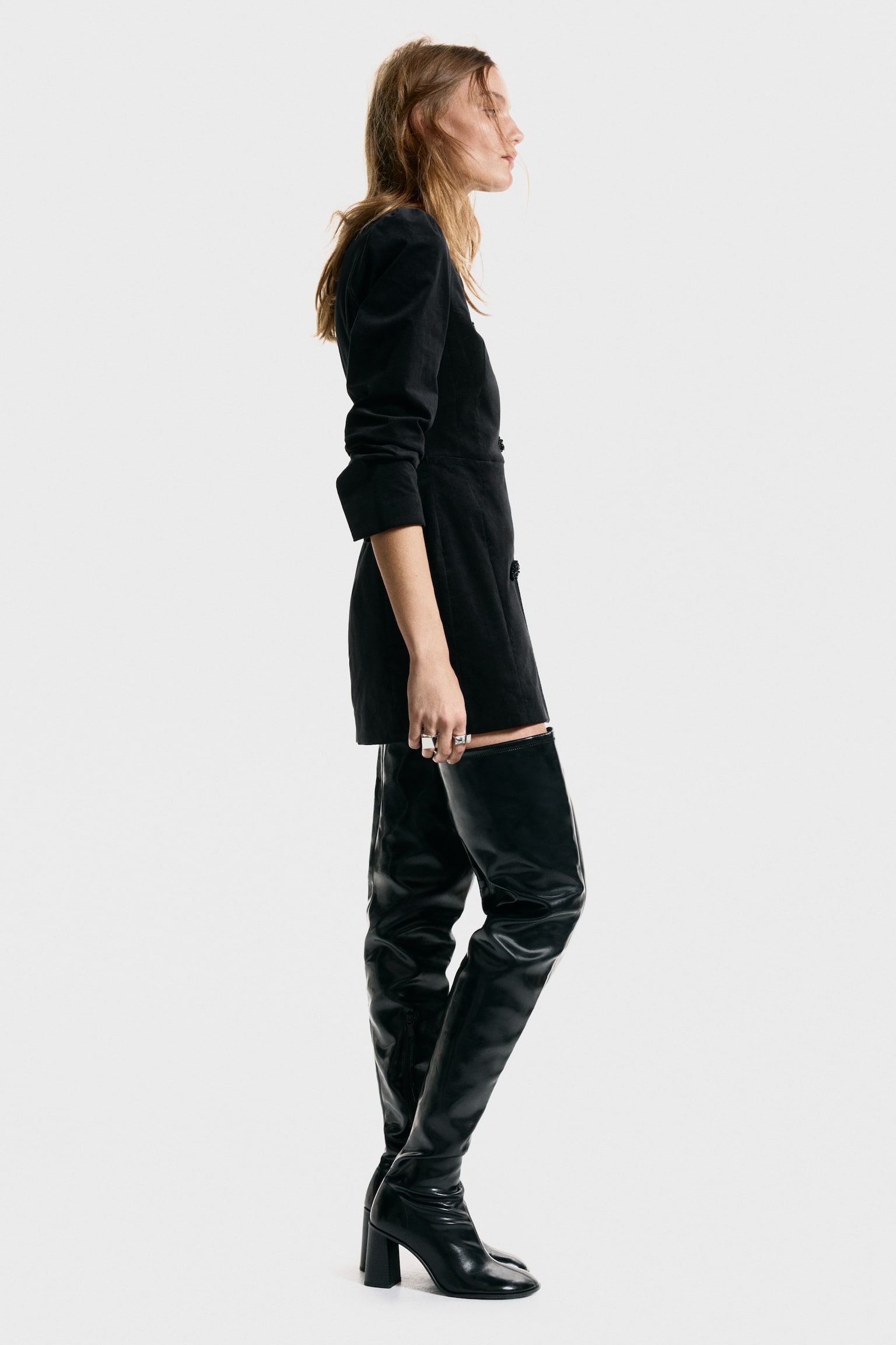 Sametové šaty sako - Černá - 7