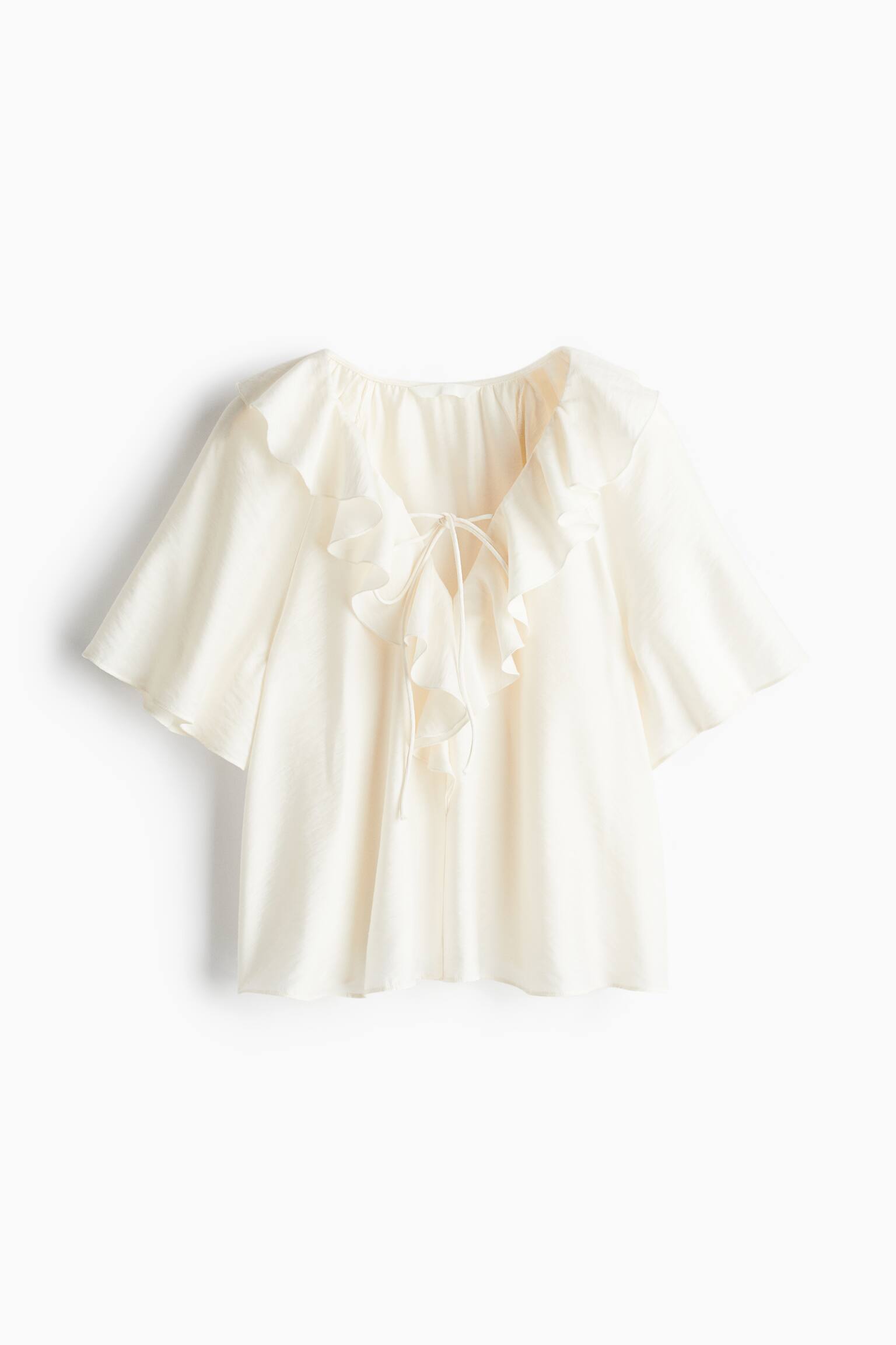 Flounce Trim Blouse - Cream - 2