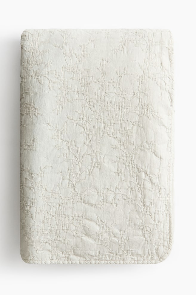 Couvre-lit en tissu jacquard - Grège clair/Blanc/fleuri - 1