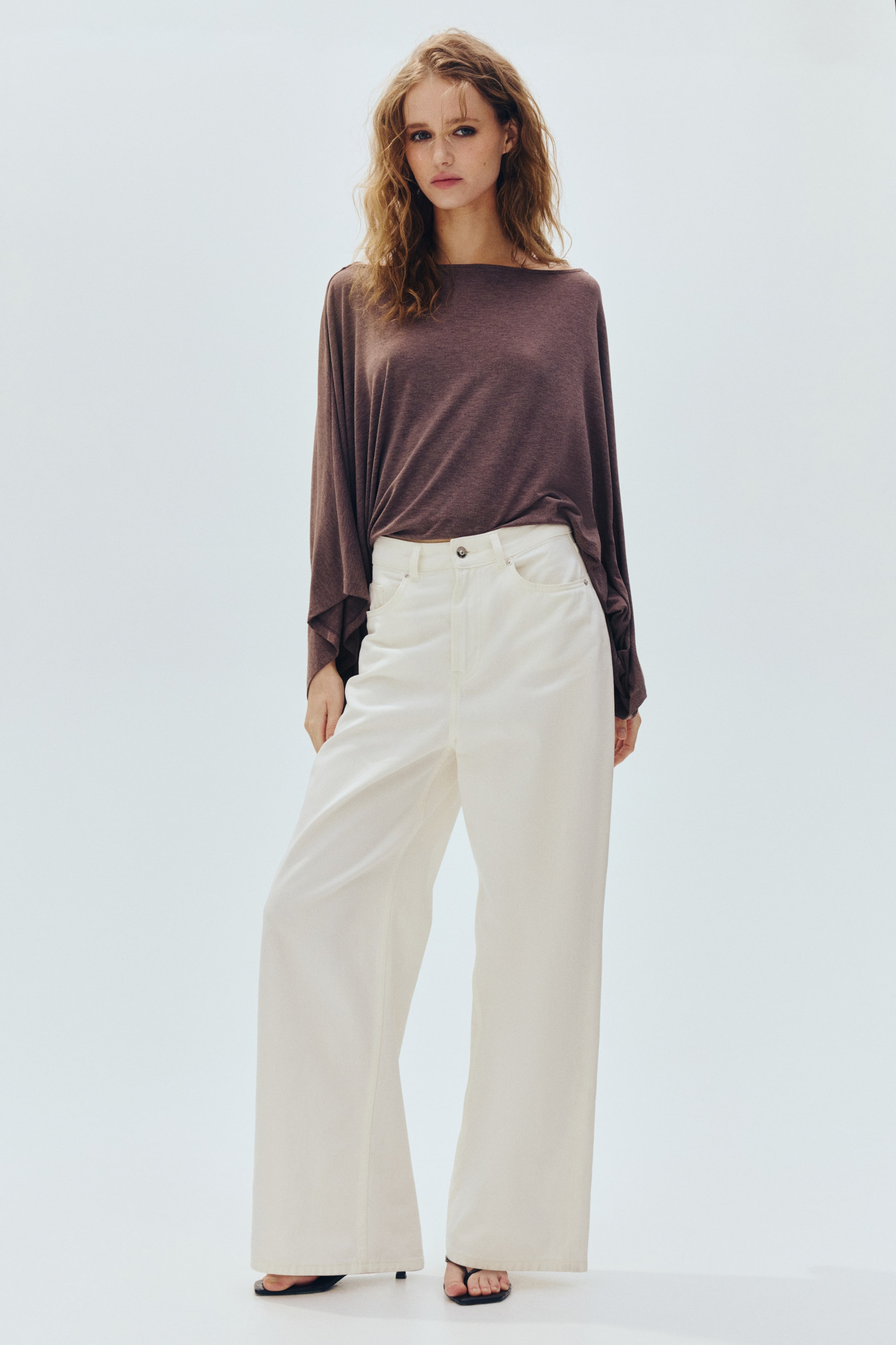 View larger image: Batwing-sleeved top - Dark brown marl - Ladies | H&M 1
