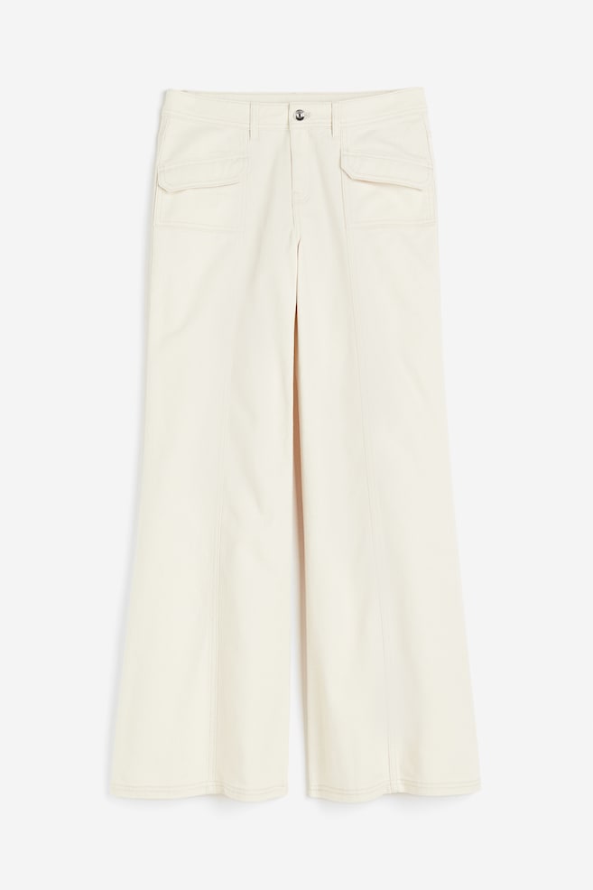 Wide-leg Twill Pants - Light beige - 1