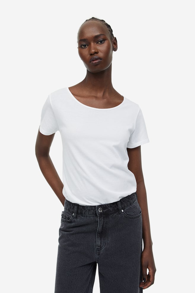 T-shirt i bomull - Hvit/Sort/Blå - 1