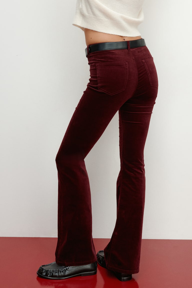 Flared Corduroy Pants Burgundy Ladies H&M US