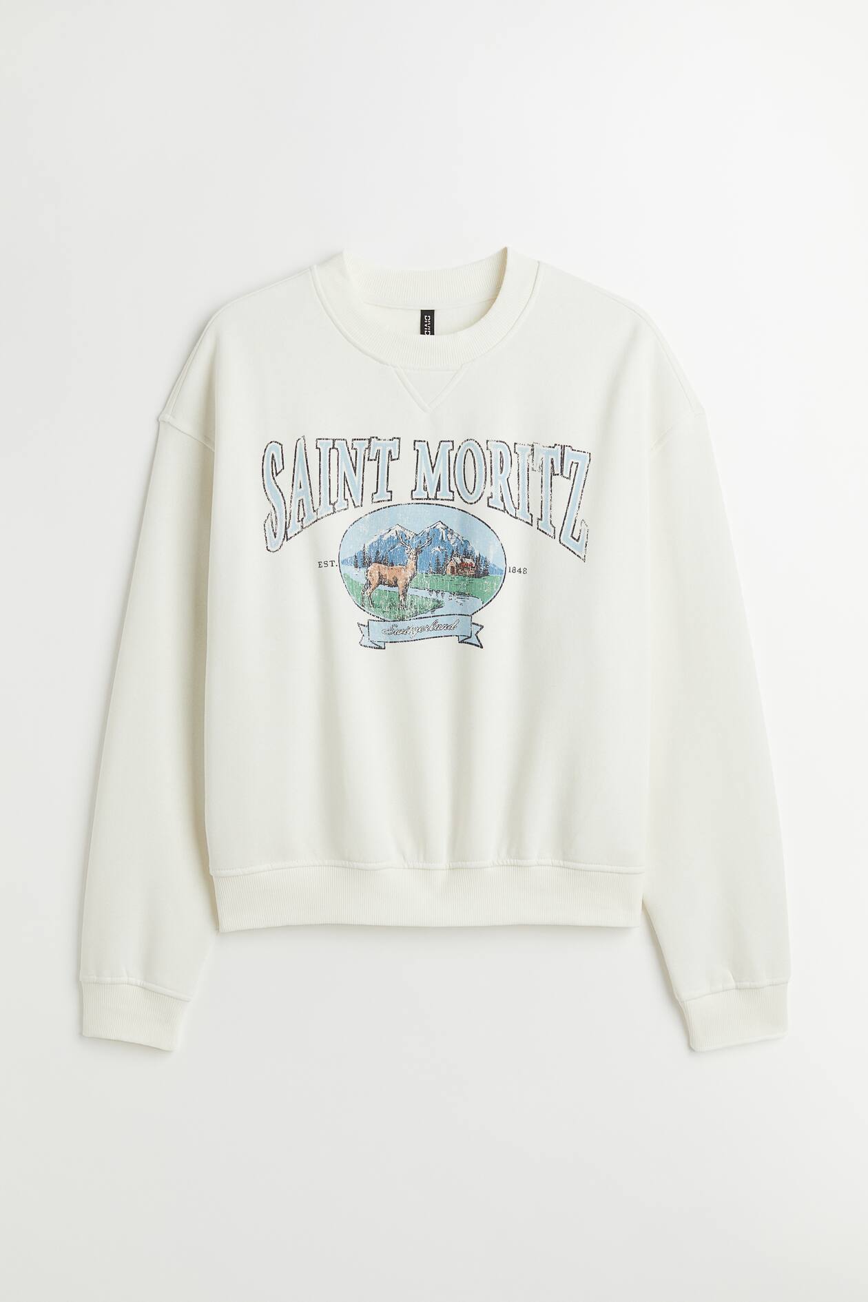 H&M+ Printed Sweatshirt - Long sleeve - Regular length - White/Saint ...