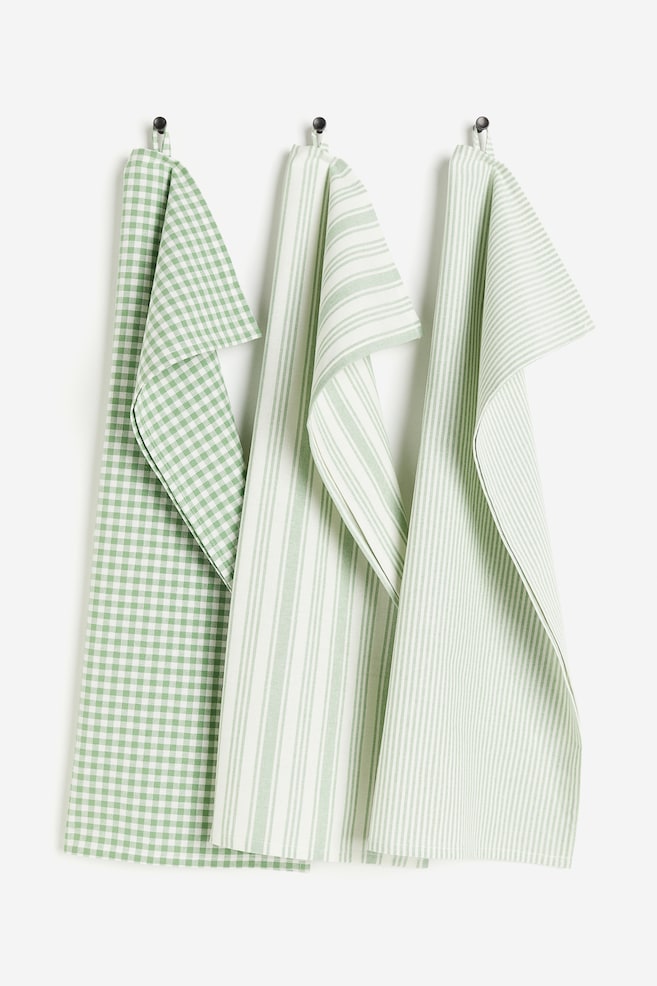 3-pack kjøkkenhåndkle i bomull - Grønn/Mønstret/Mørk grå/Lys brun - 1