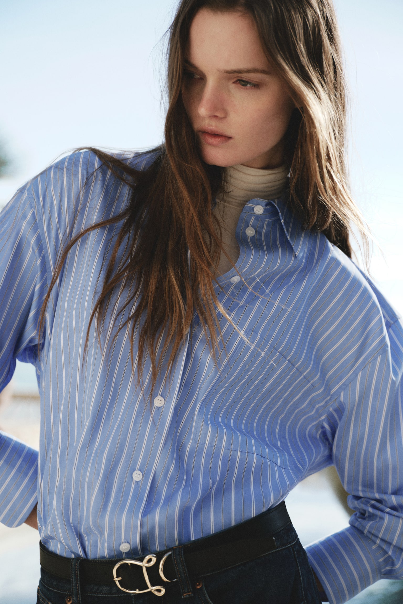 Oversized poplin shirt - Blue/Striped - 6