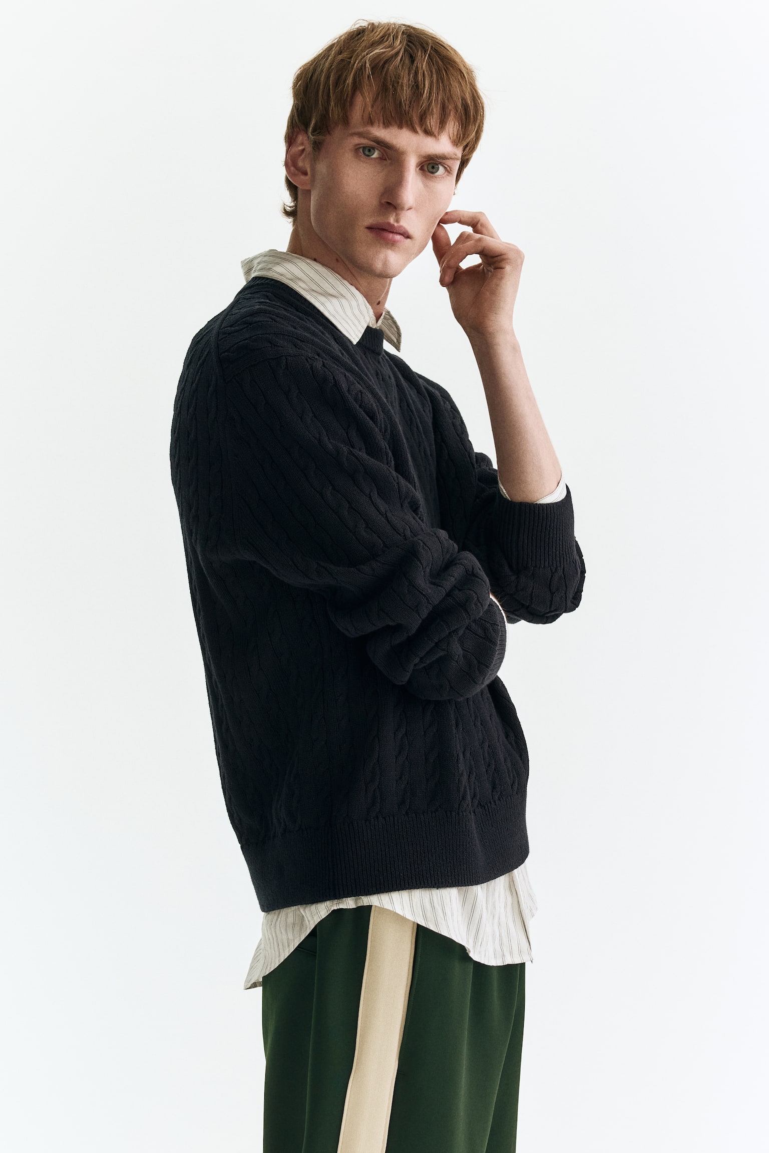 Kabelstickad tröja Regular Fit - Marinblå/Ljusblå/Grön - 3