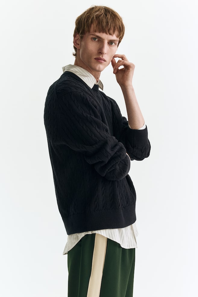 Regular-Fit Cable-Knit Sweater - Navy blue/Light blue/Green - 3