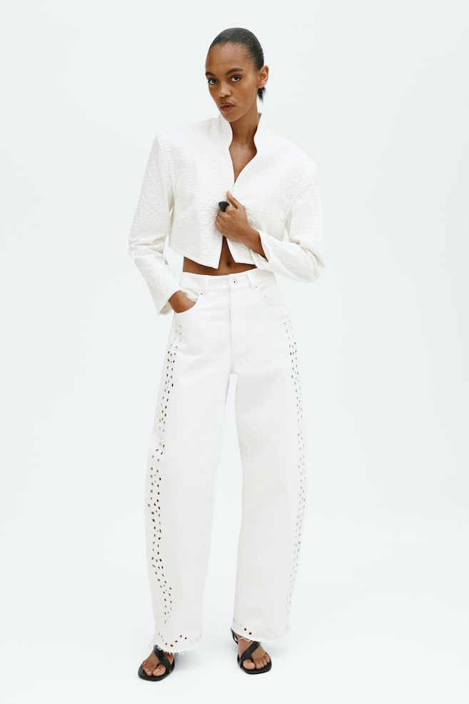 Eyelet-Embroidered Jeans - White - 1