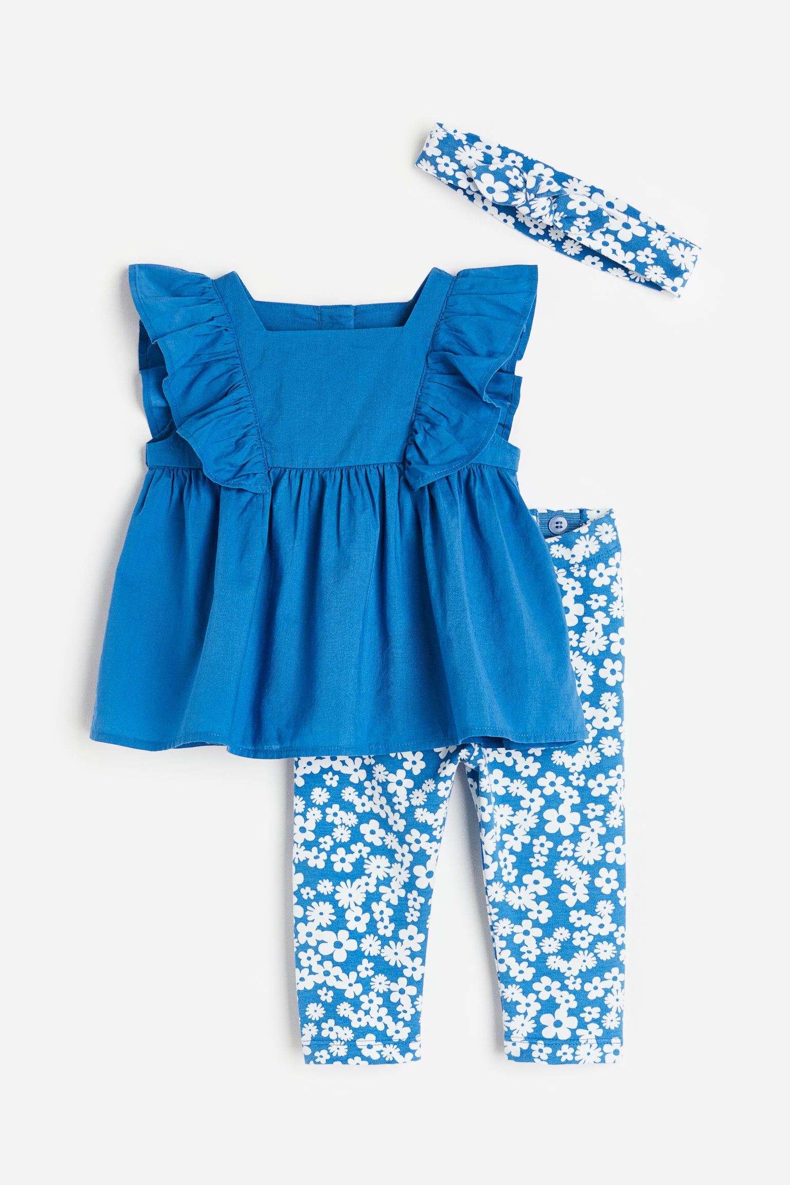 3-piece Cotton Set - Blue/Floral - 1