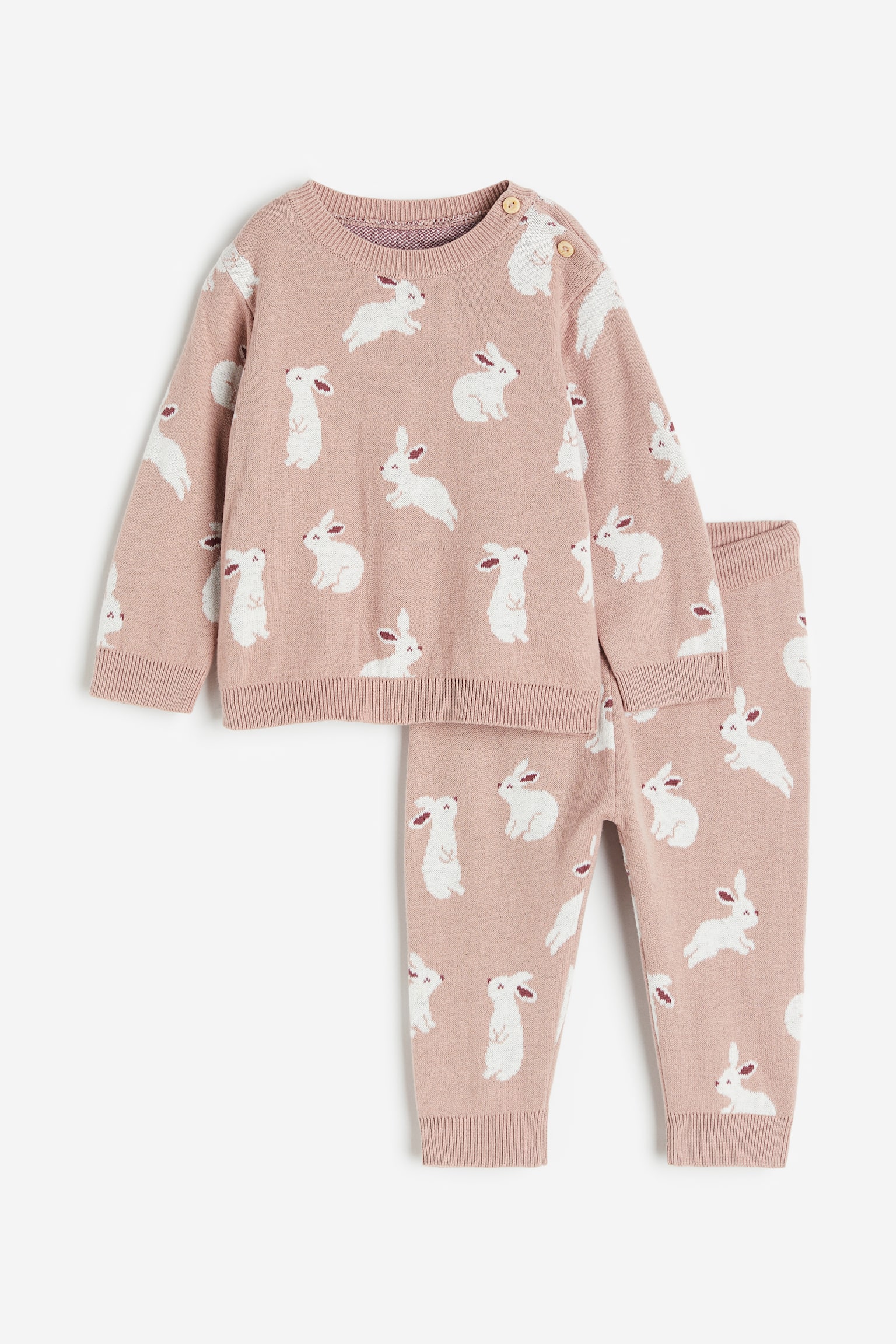 2-piece Jacquard Knit Set - Dusty pink/Bunnies - 1