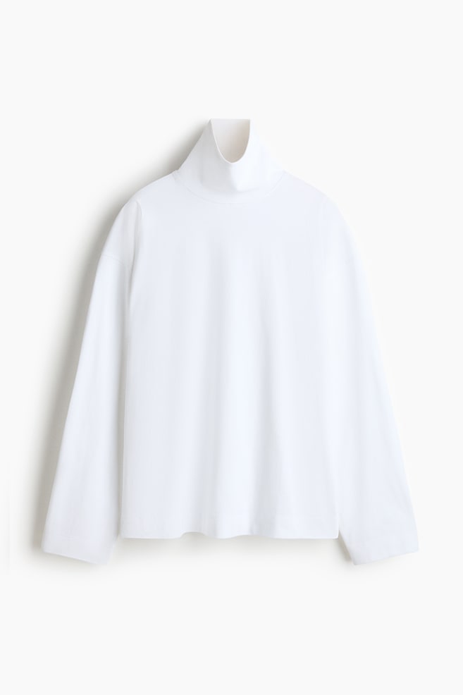 Mock Turtleneck Cotton Shirt - White/Black - 1