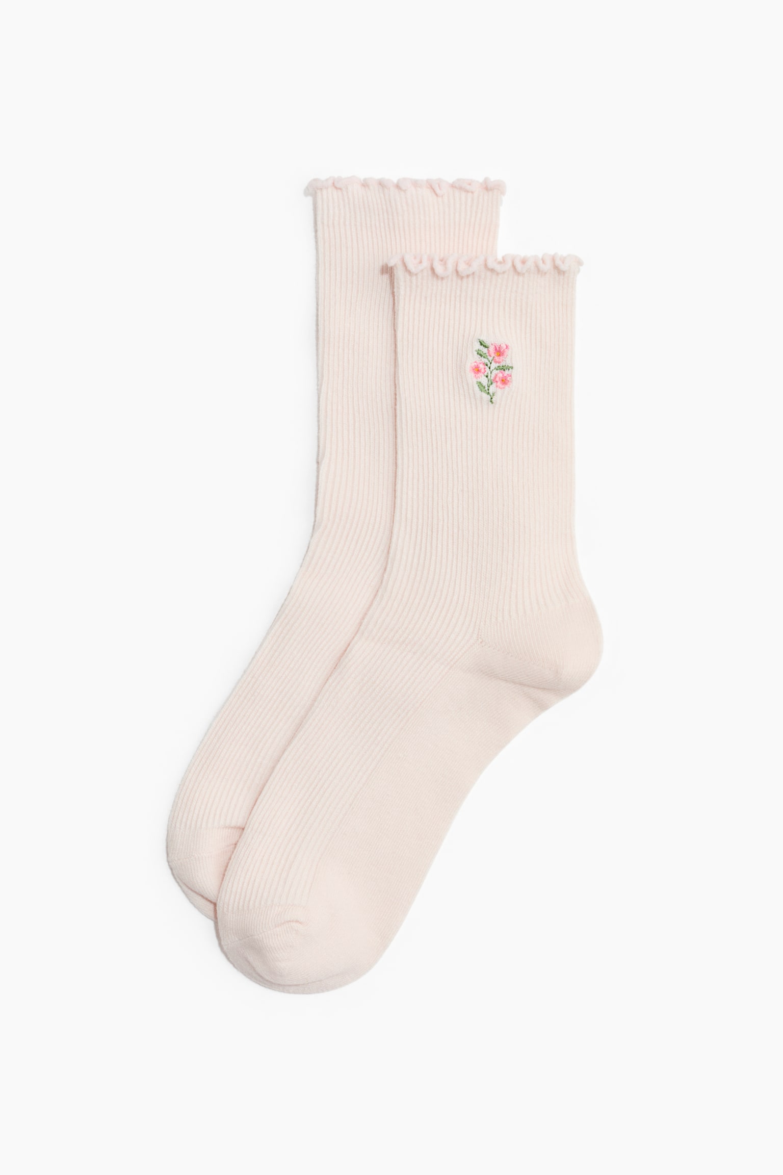 5-pack rib-knit socks - White/Floral/Light pink/Powder pink/White/White/White/Cream marl/Beige - 3