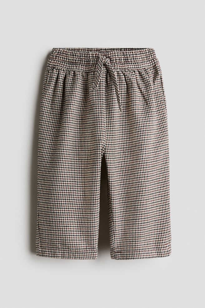 Cotton joggers - Light beige/Dogtooth-patterned - 1