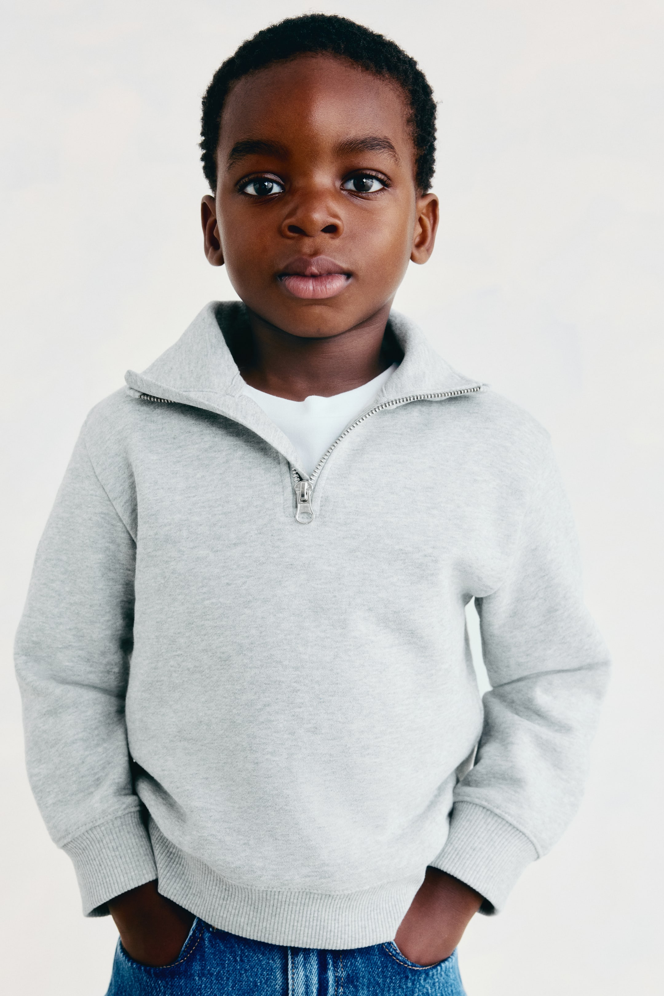 Büyük resmi görüntüle: Pamuklu ve Yarım Fermuarlı Sweatshirt - Açık gri - ÇOCUK | H&M TR 1