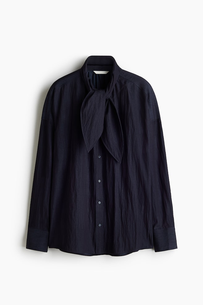 Oversized Scarf-Collar Shirt - Navy blue - 1