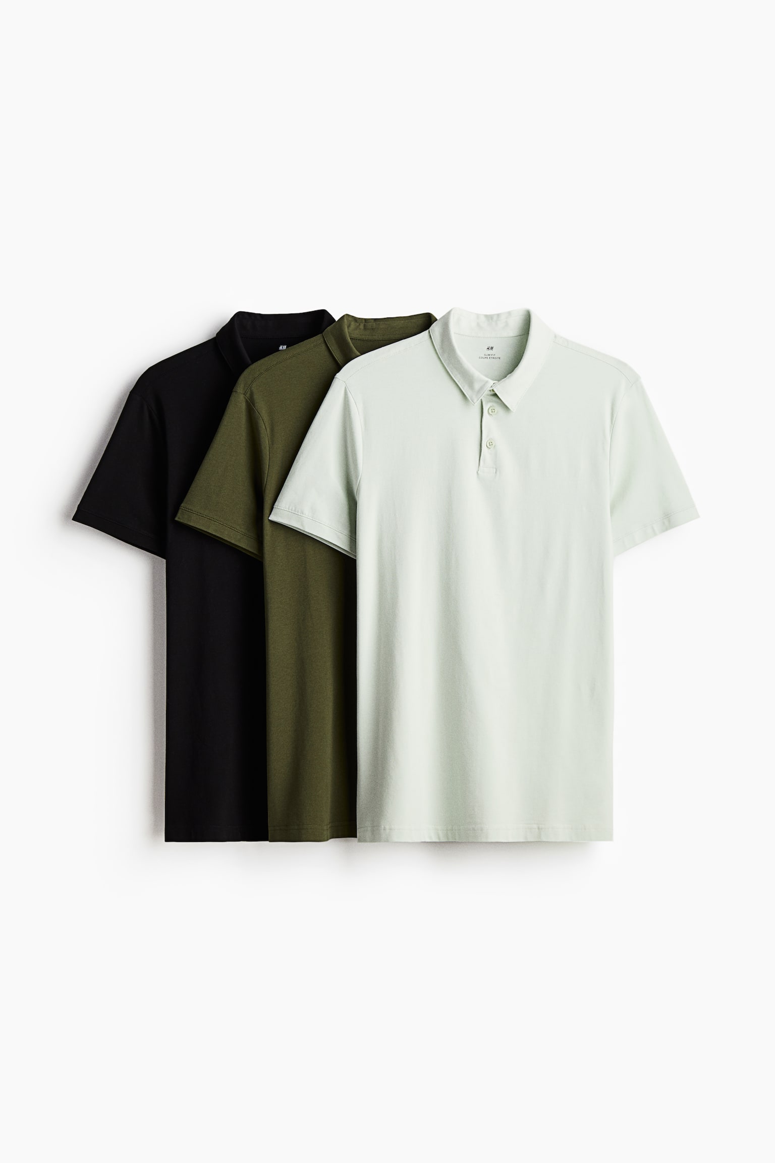 3-pack Slim Fit Polo Shirts - Light green/Khaki green/Beige/Navy blue - 1