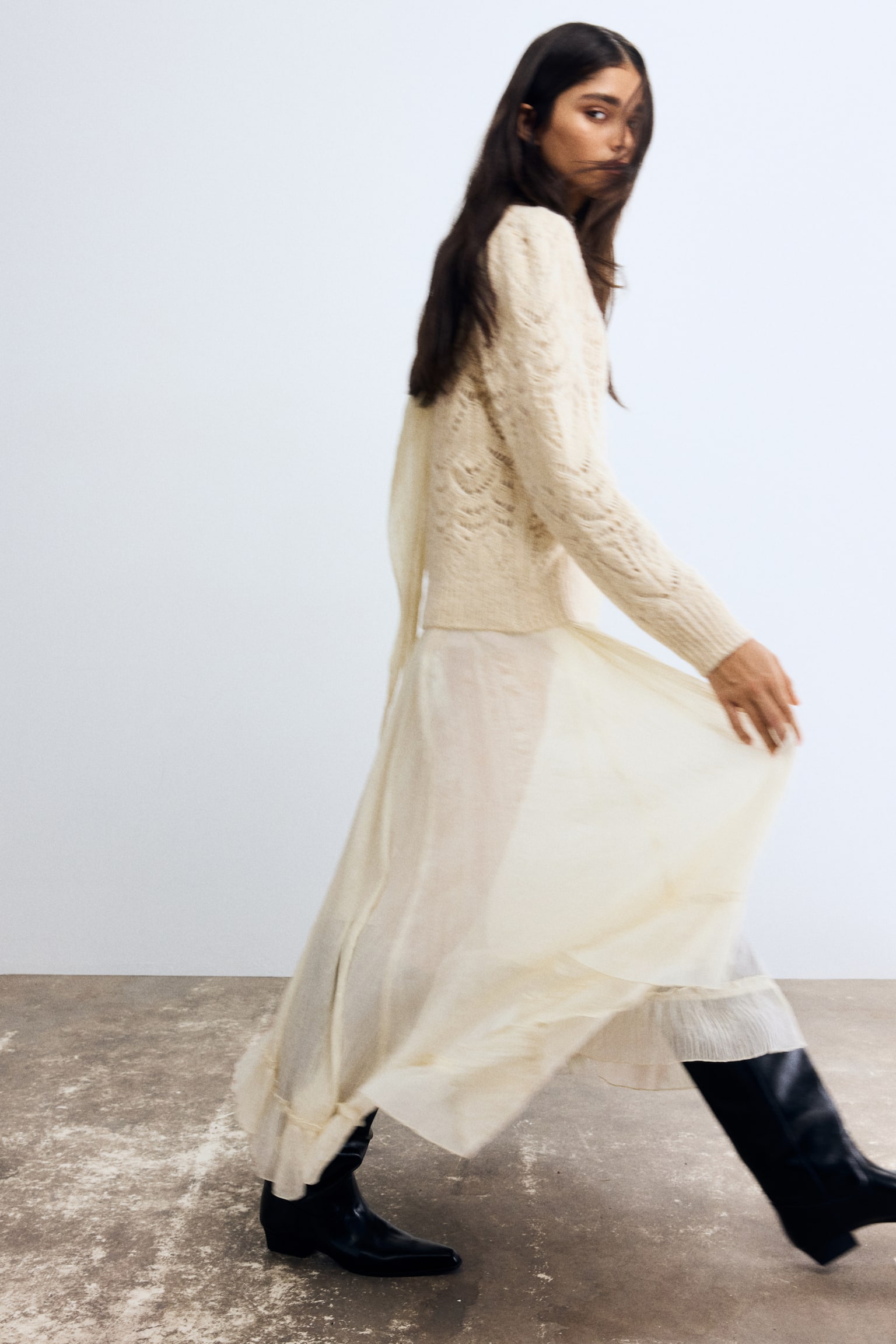 Lyukmintás kötött pulóver - Világosbézs/Világosszürke/Tengerészkék/Sötétzöld/Világoszöld - 7