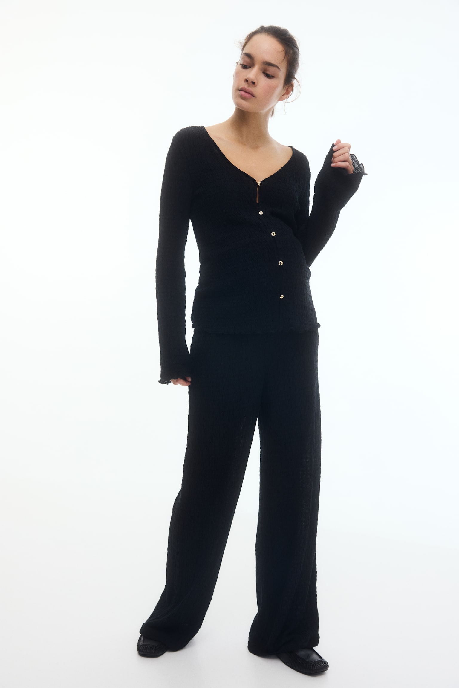 MAMA סט 2 חלקים מג'רזי עם טקסטורה - שחור - 2