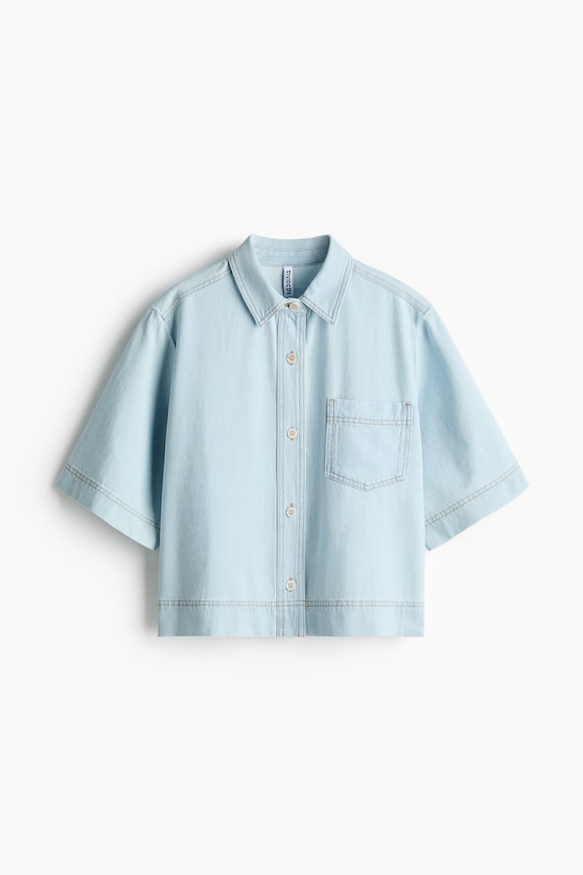 Short-sleeved denim shirt - Light denim blue/Cream - 1