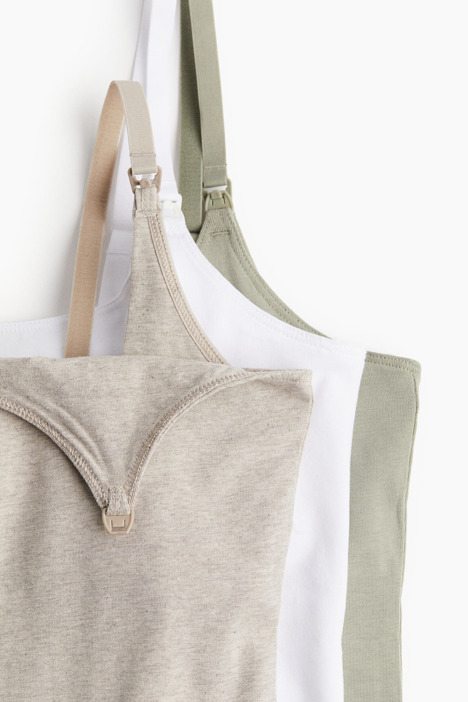 MAMA 3-pack Nursing Camis - Light khaki green/White/Beige/Black/White/Black/White/Grey marle/Light khaki green/White/Dark grey/White/Black/Light blue/Stripe/Khaki green/Beige marle/Light blue/Navy blue/White - 4