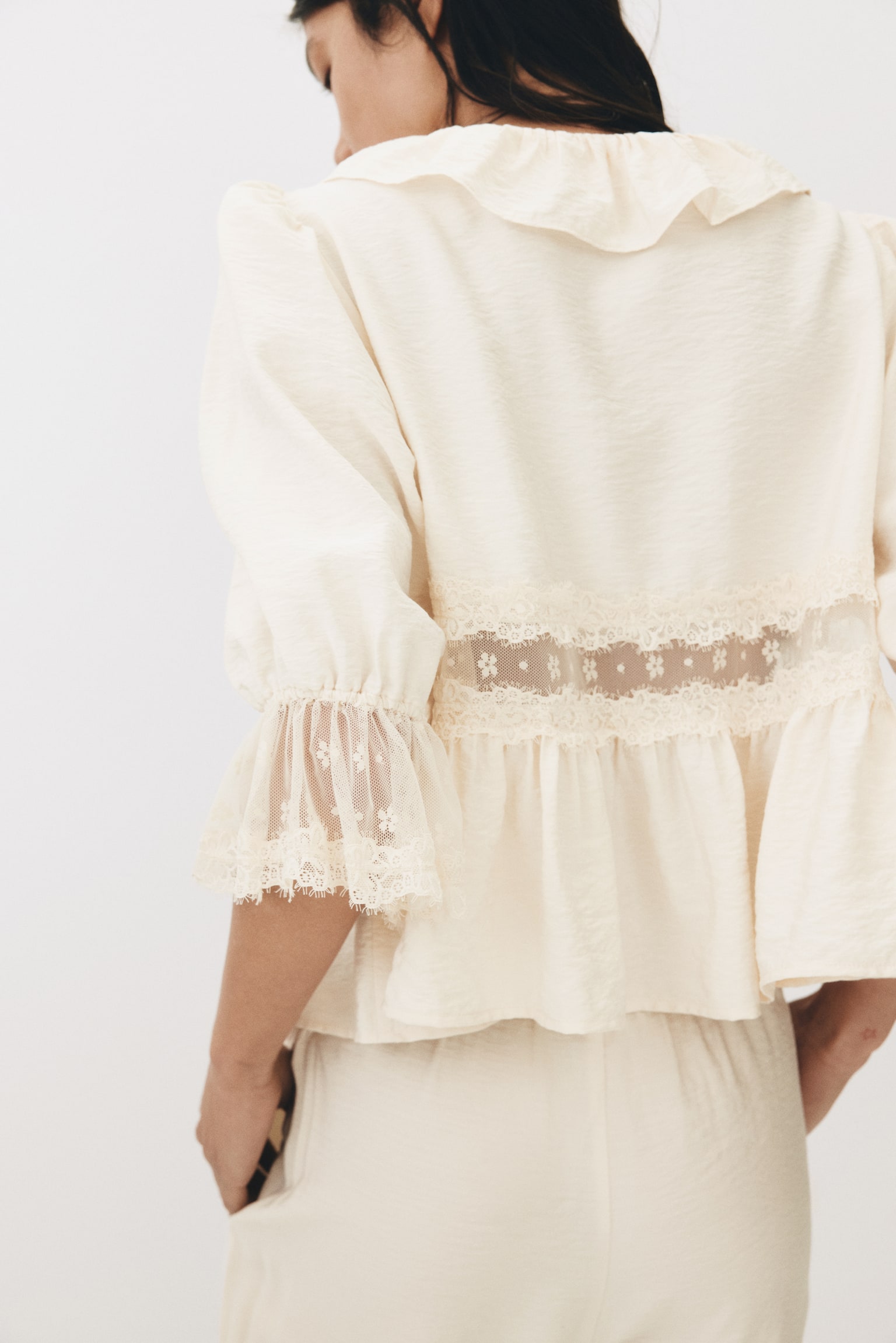 Lace-detail blouse - Light beige/Brown - 4