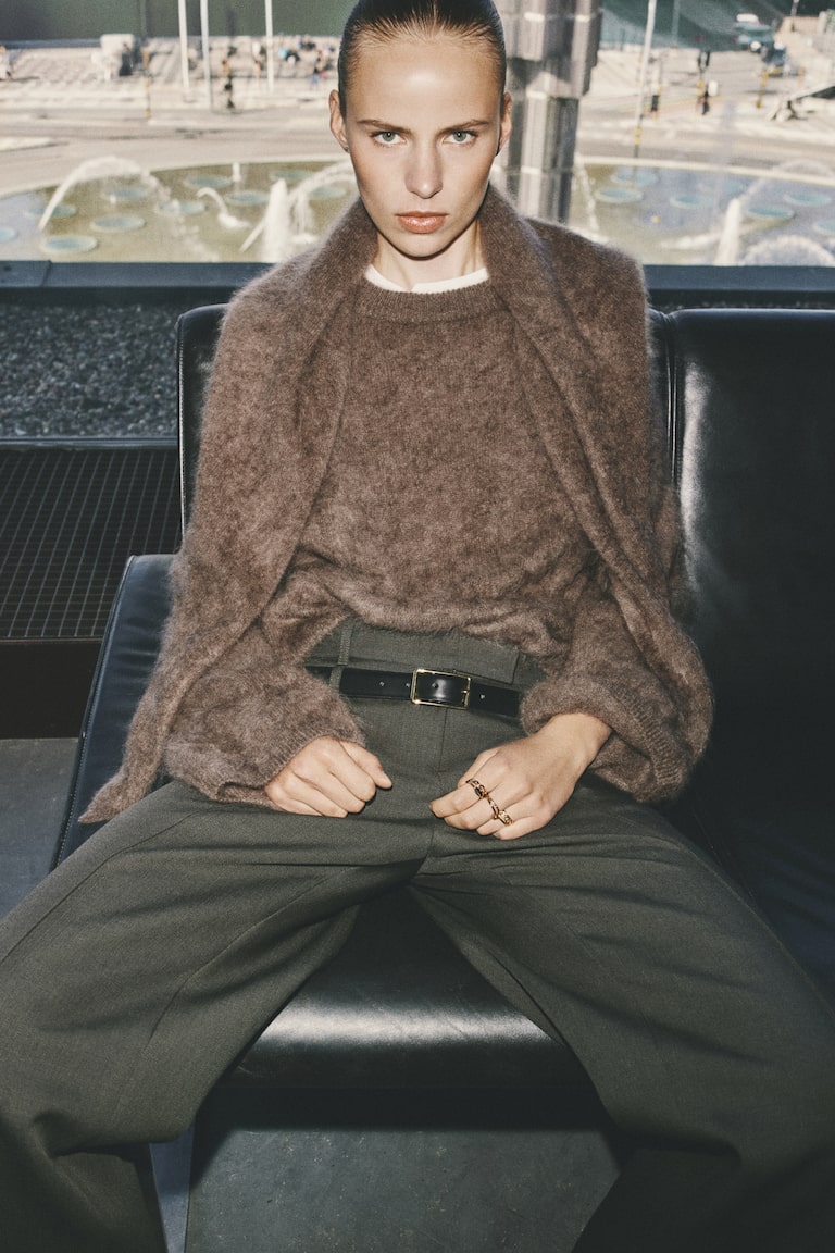 Brushed Wool Sweater with Scarf