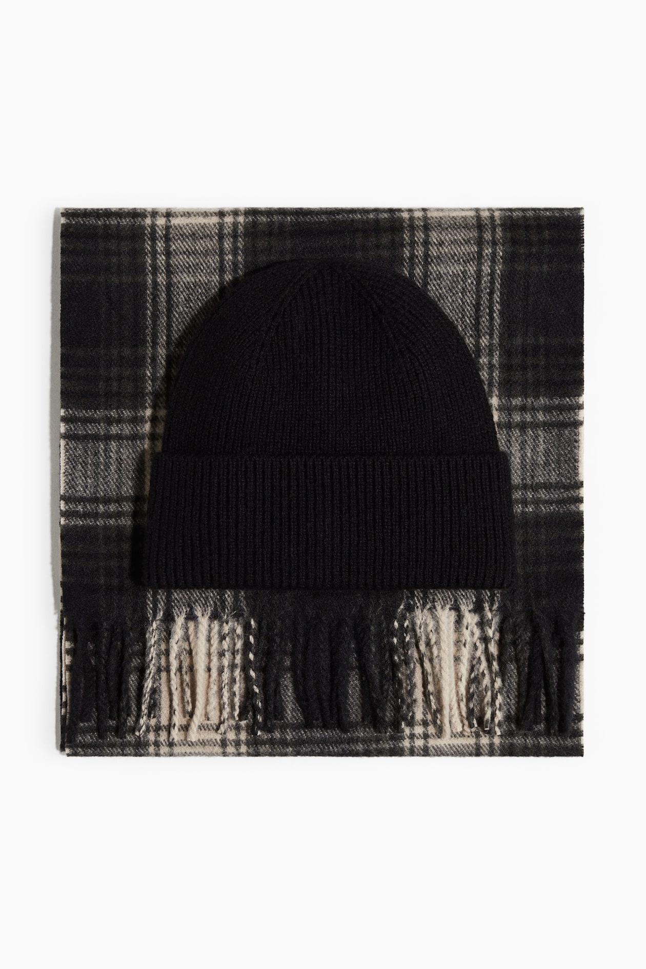 2-piece scarf and beanie set Black/Checked Men H&M IN