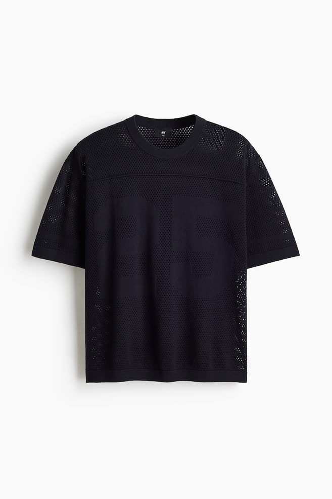 Kastiges T-Shirt in Ajourstrick Relaxed Fit - Marineblau/Weinrot - 1