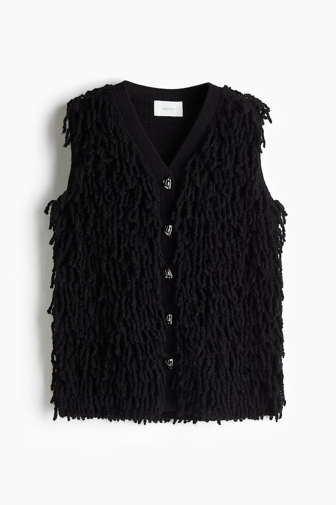 Fringed wool-blend sweater vest - Black - 1