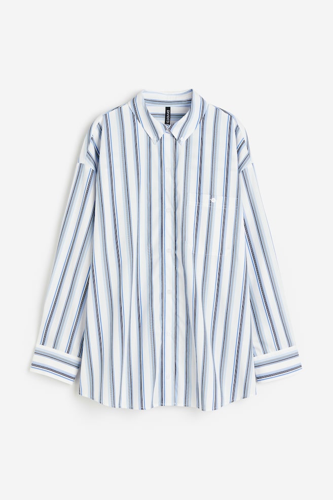 Oversized skjorte i poplin - Hvit/Stripet/Sort/Hvit/Lys blå/Stripet/dc - 2