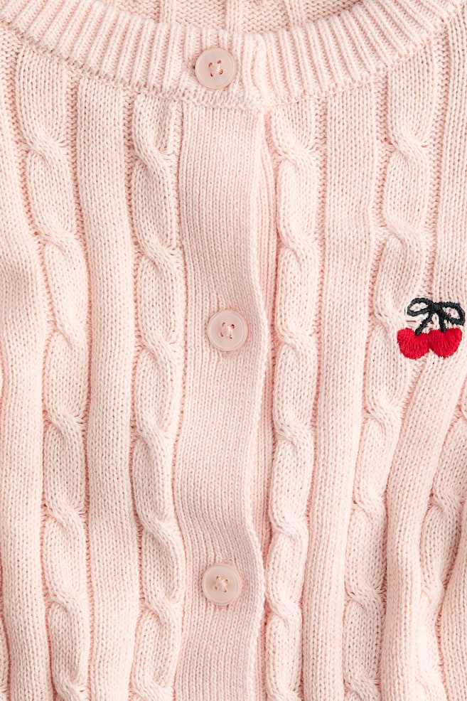 Cable-knit cardigan-Light pink/Cherries - 2