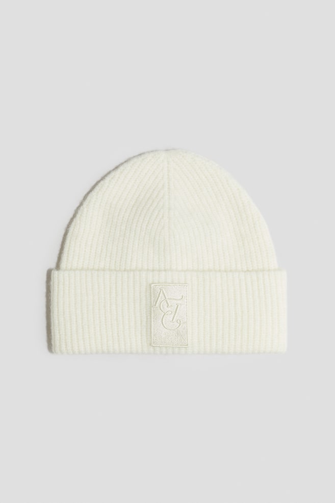 Rib-knit alpaca-blend beanie - White/Black/Dark brown - 1