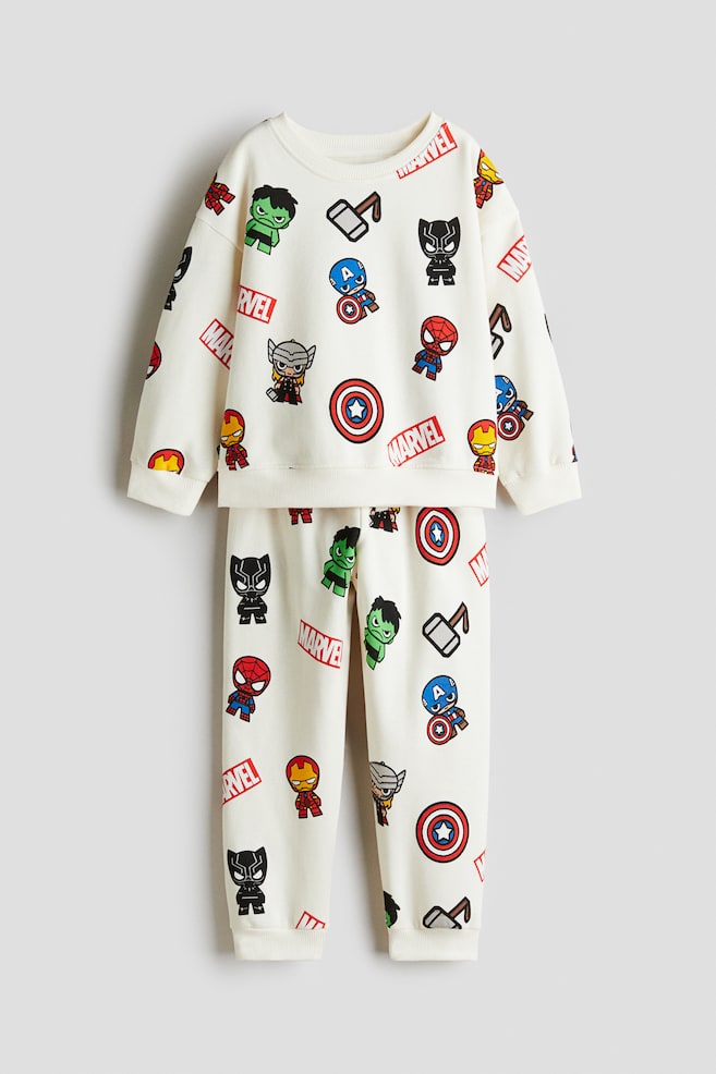 Set 2 pezzi in felpa con stampa - Beige chiaro/Marvel Comics - 1